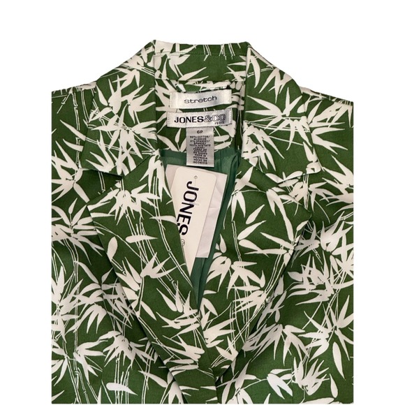 Jones & Co Stretch Single Button Blazer Green White Bamboo Print Size 6P NWT - Picture 8 of 14